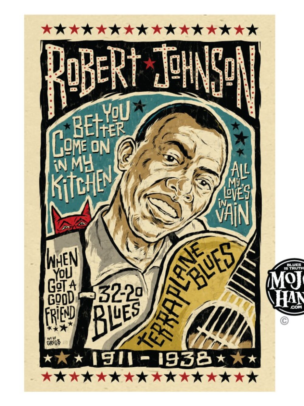 Robert Johnson  tribute art print -12"x18" signed by the poster designer/artist